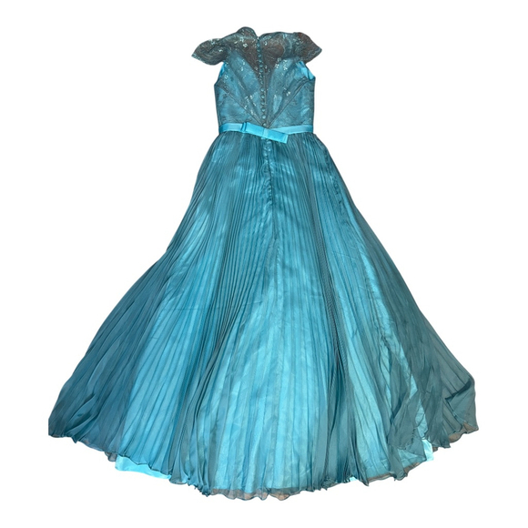 Dresses & Skirts - Pleated Floor Length Formal Gown, Turquoise Blue, Size 6, 63 inches Long